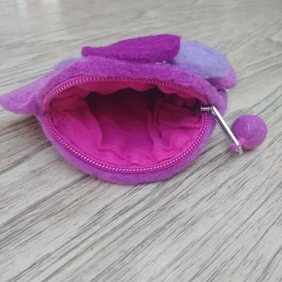 Handmade purple wool felt pouch wallet coin purse - Picture 7 of 11